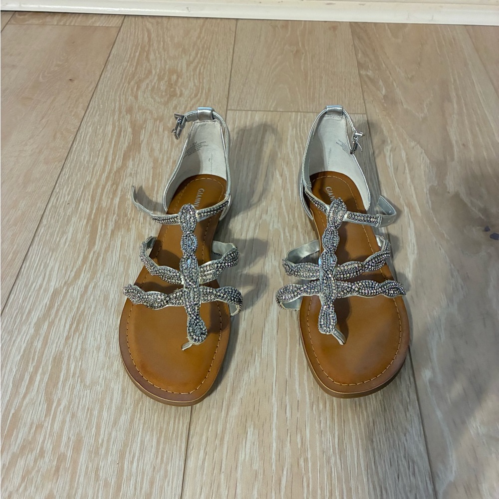 Gianni Bini Silver Crystal Strappy Slingback Sandals
